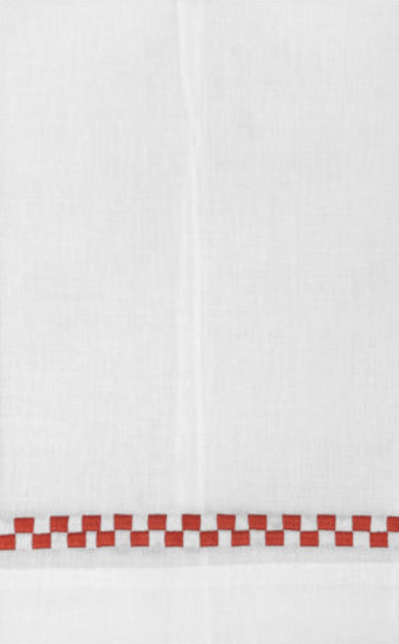 Guest Towel with Embroidered Red Checkers Band