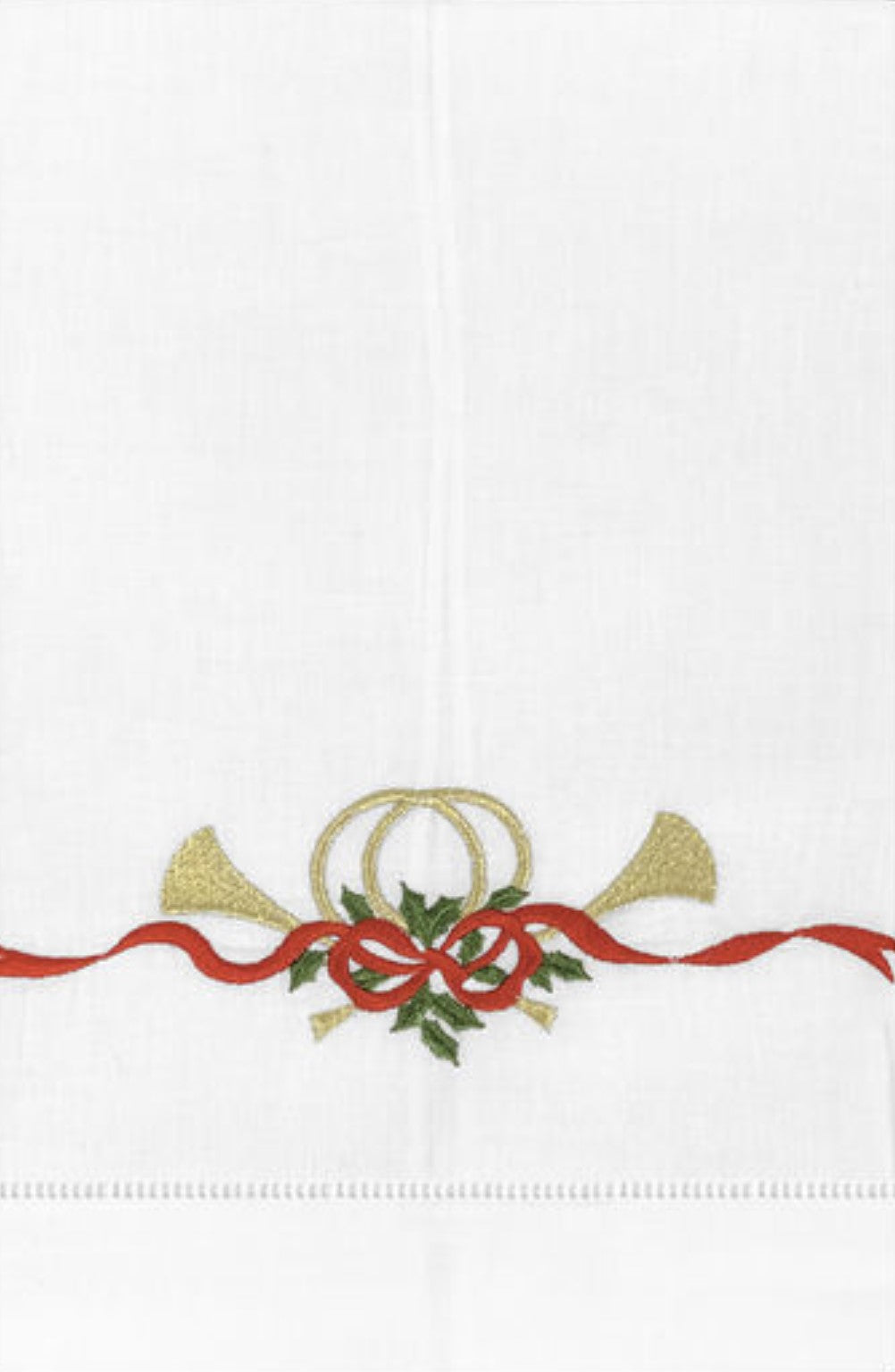 Hemstitched Guest Towel with Horns Christmas Embroidery