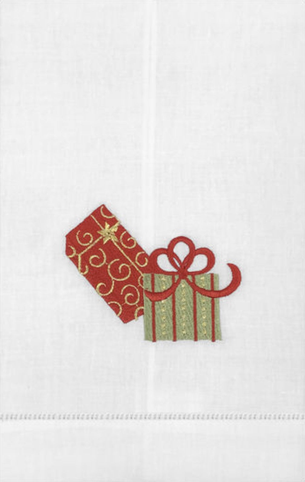 Hemstitched Guest Towel with Christmas Gifts Embroidery