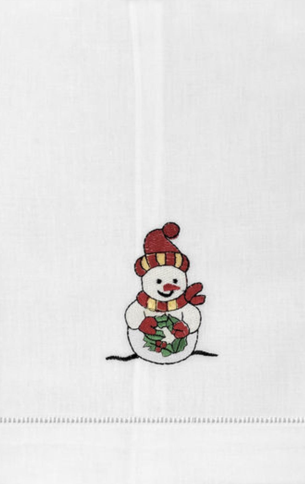 Hemstitched Guest Towel with Christmas Snowman Decoration