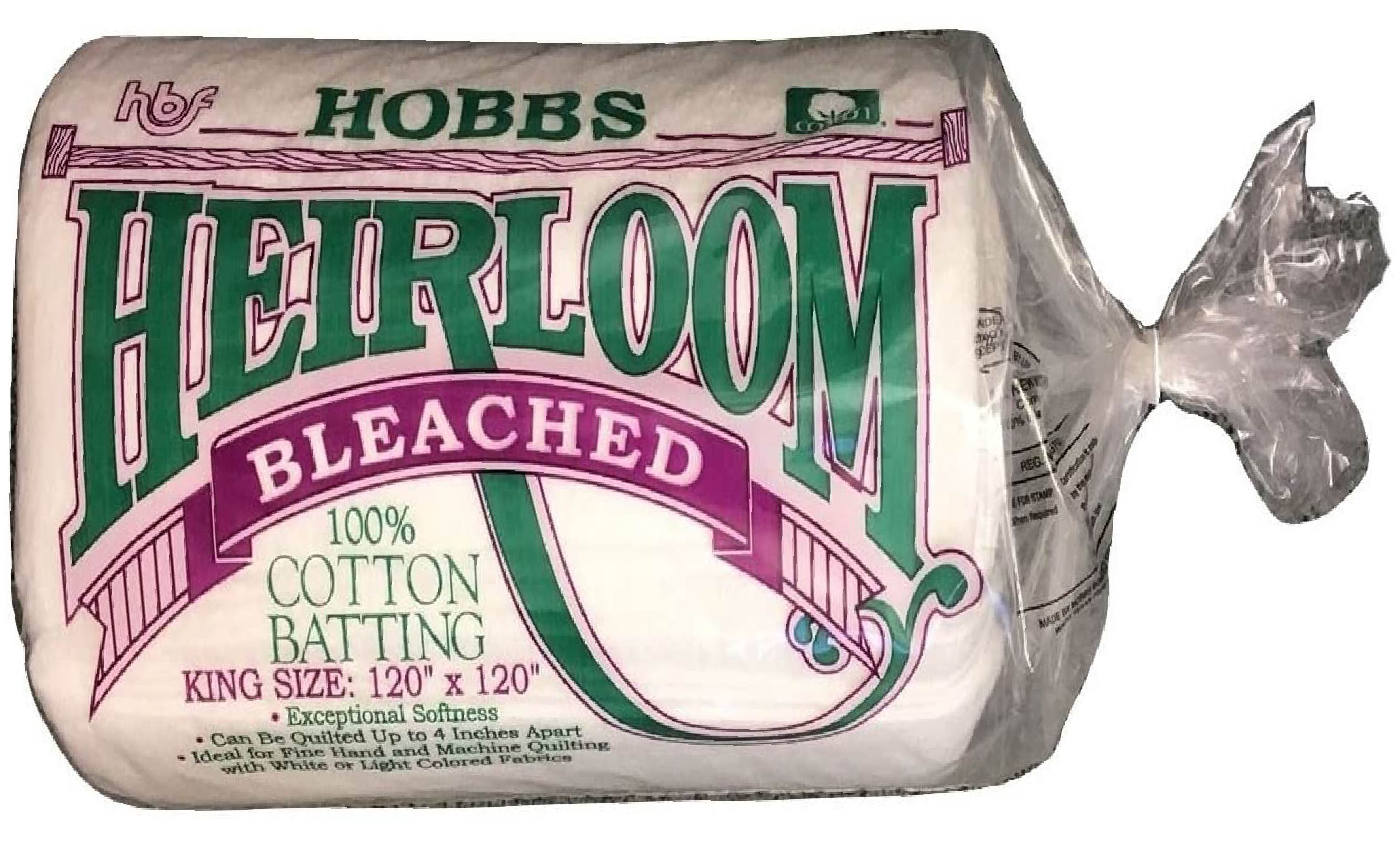 Hobbs Heirloom Bleached 100% Cotton Batting,  Various Sizes