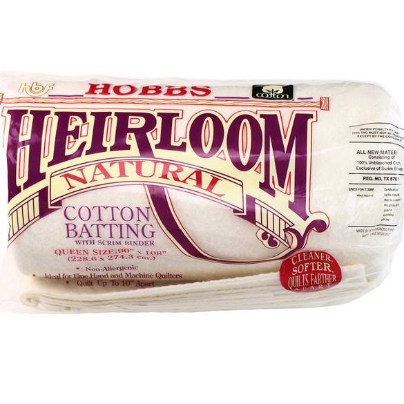 Hobbs Heirloom Natural 100% Cotton Batting (with Scrim Binder), Various Sizes
