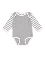 Load image into Gallery viewer, Baby Long Sleeve Bodysuit, 100% Cotton, Heather/White - Heather/White Stripe
