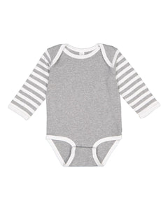 Baby Long Sleeve Bodysuit, 100% Cotton, Heather/White - Heather/White Stripe