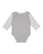 Load image into Gallery viewer, Baby Long Sleeve Bodysuit, 100% Cotton, Heather/White - Heather/White Stripe
