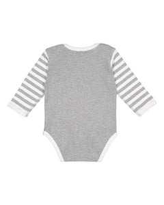 Baby Long Sleeve Bodysuit, 100% Cotton, Heather/White - Heather/White Stripe