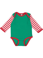 Load image into Gallery viewer, Baby Long Sleeve Bodysuit, 100% Cotton, Kelly/Red - Red/White Stripe

