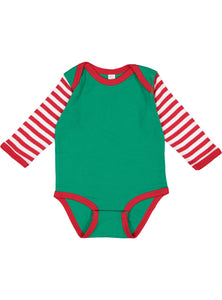 Baby Long Sleeve Bodysuit, 100% Cotton, Kelly/Red - Red/White Stripe