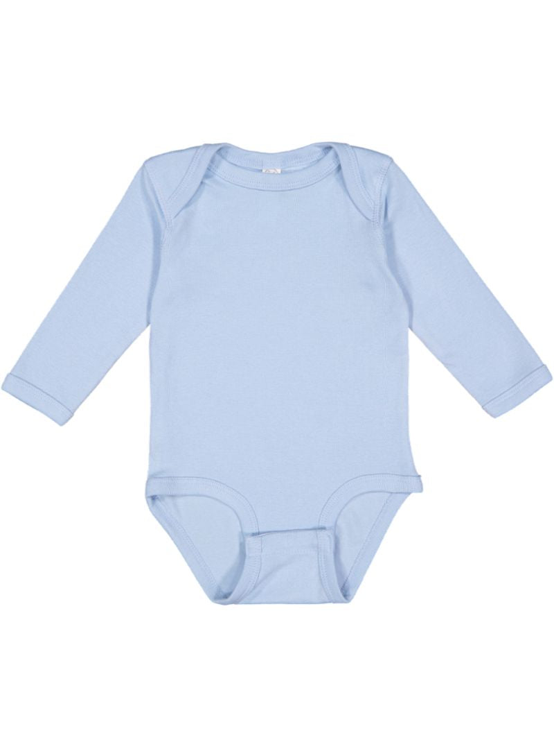 Baby Long Sleeve Bodysuit, 100% Cotton, Light Blue