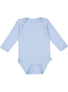 Baby Long Sleeve Bodysuit, 100% Cotton, Light Blue