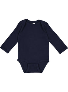 Baby Long Sleeve Bodysuit, 100% Cotton, Navy