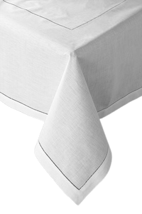 White Linen Hemstitched Tablecloths, Various Sizes