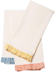 Kitchen Towels with Striped Ruffles Borders, Set of 3