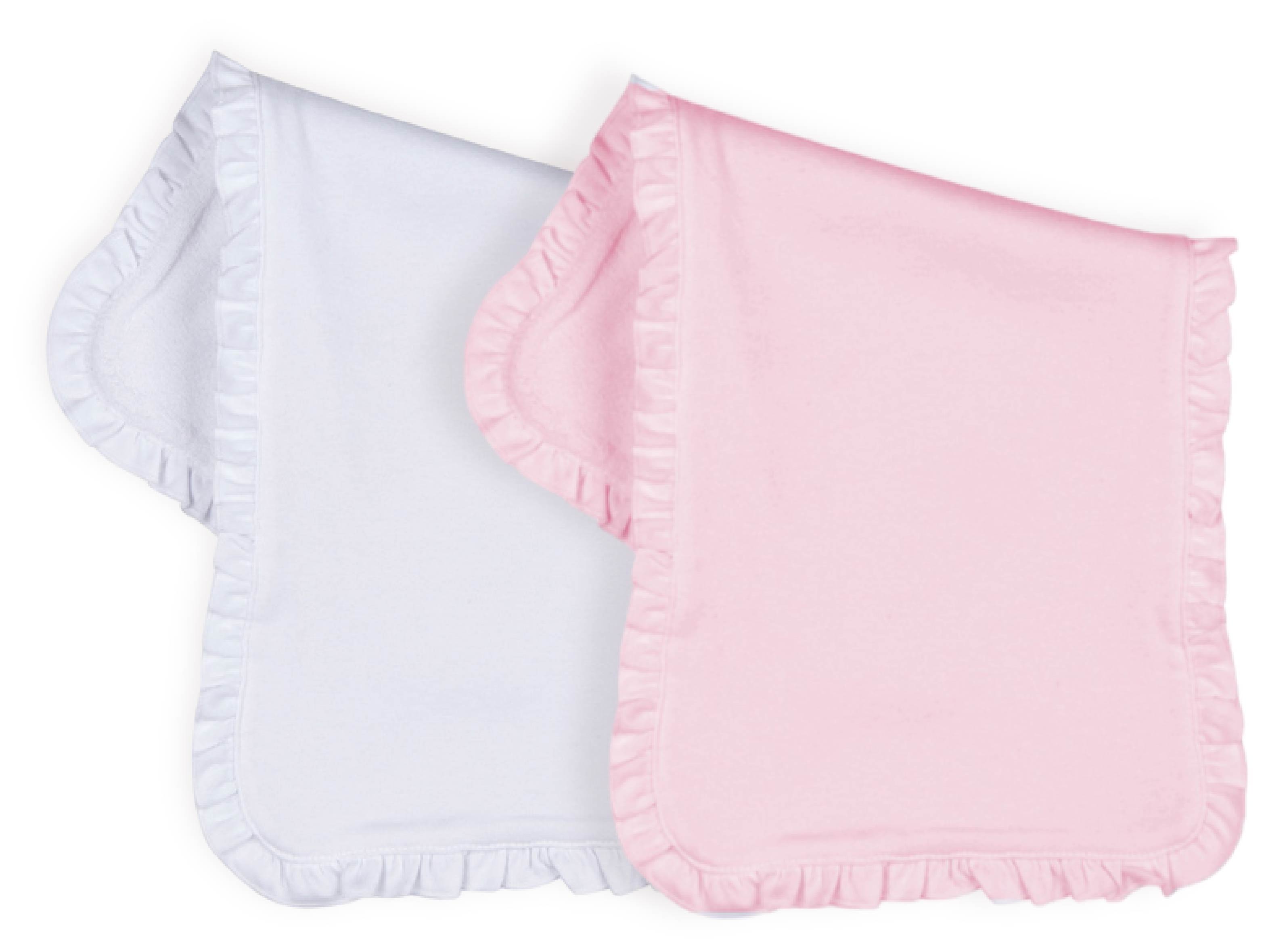Large Sublimation Burp Cloths with Ruffle Trim (White / Pink), 85% Polyester / 15% Cotton