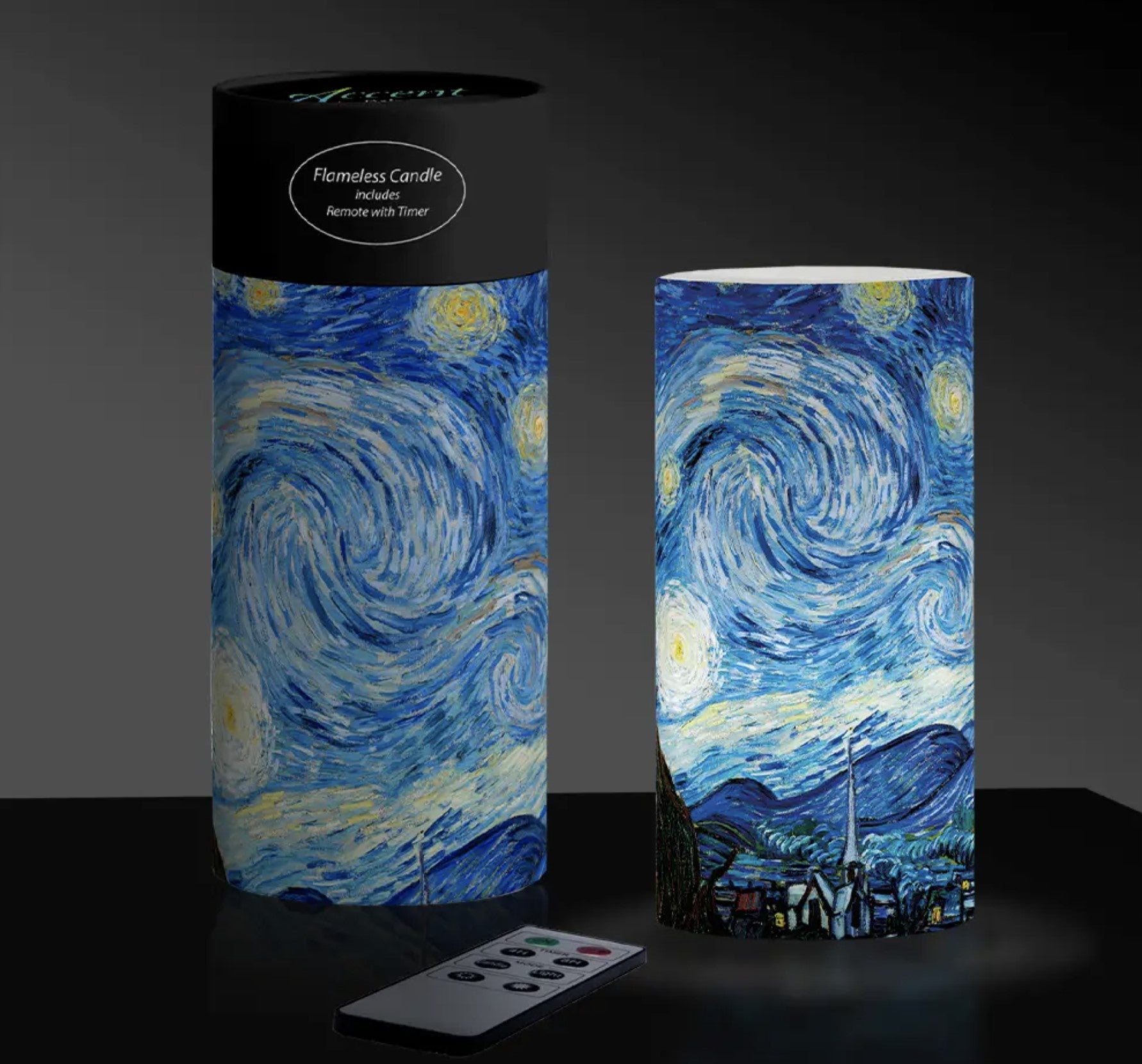 6" Flameless LED Candle (with Remote Control),     "Starry Night" by Vincent Van Gogh