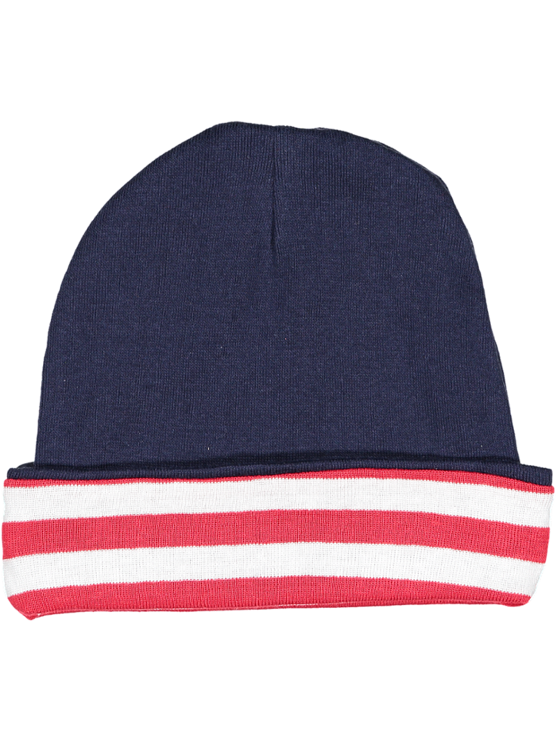 Infant Baby Cap, 100% Cotton,    (Navy-Red & White Stripes)