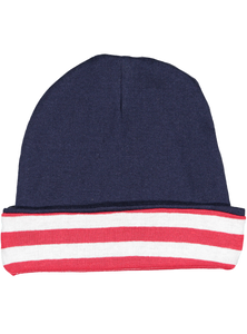 Infant Baby Cap, 100% Cotton,    (Navy-Red & White Stripes)