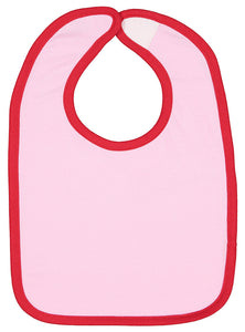 Pink Color Baby Bib with Red Contrast Trim,  100% Cotton Premium Jersey