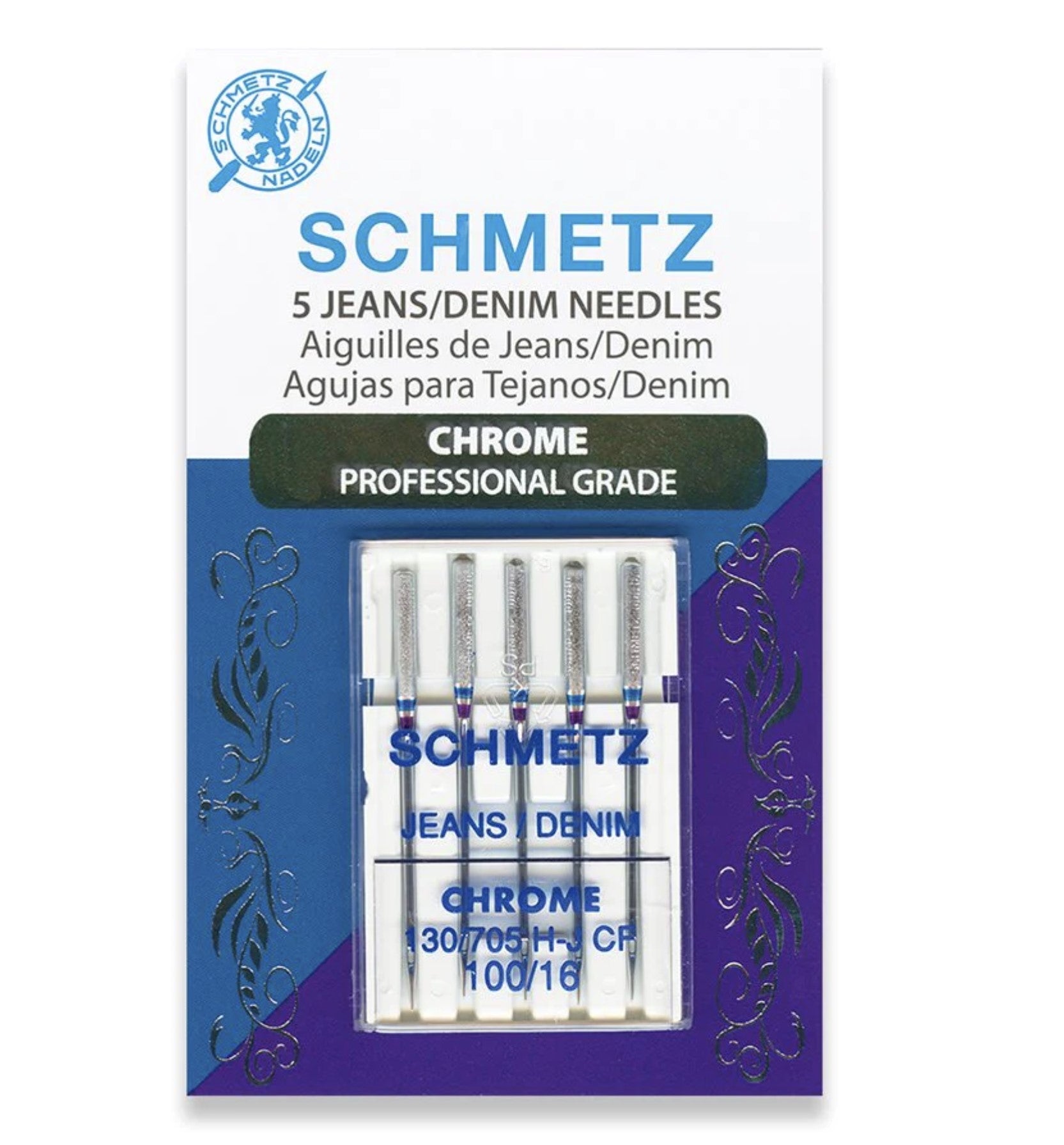 Home Sewing Machine (Jeans & Denim) Chrome Professional Grade --- 100/16 Needles --- (130/705 H-J)    by SCHMETZ