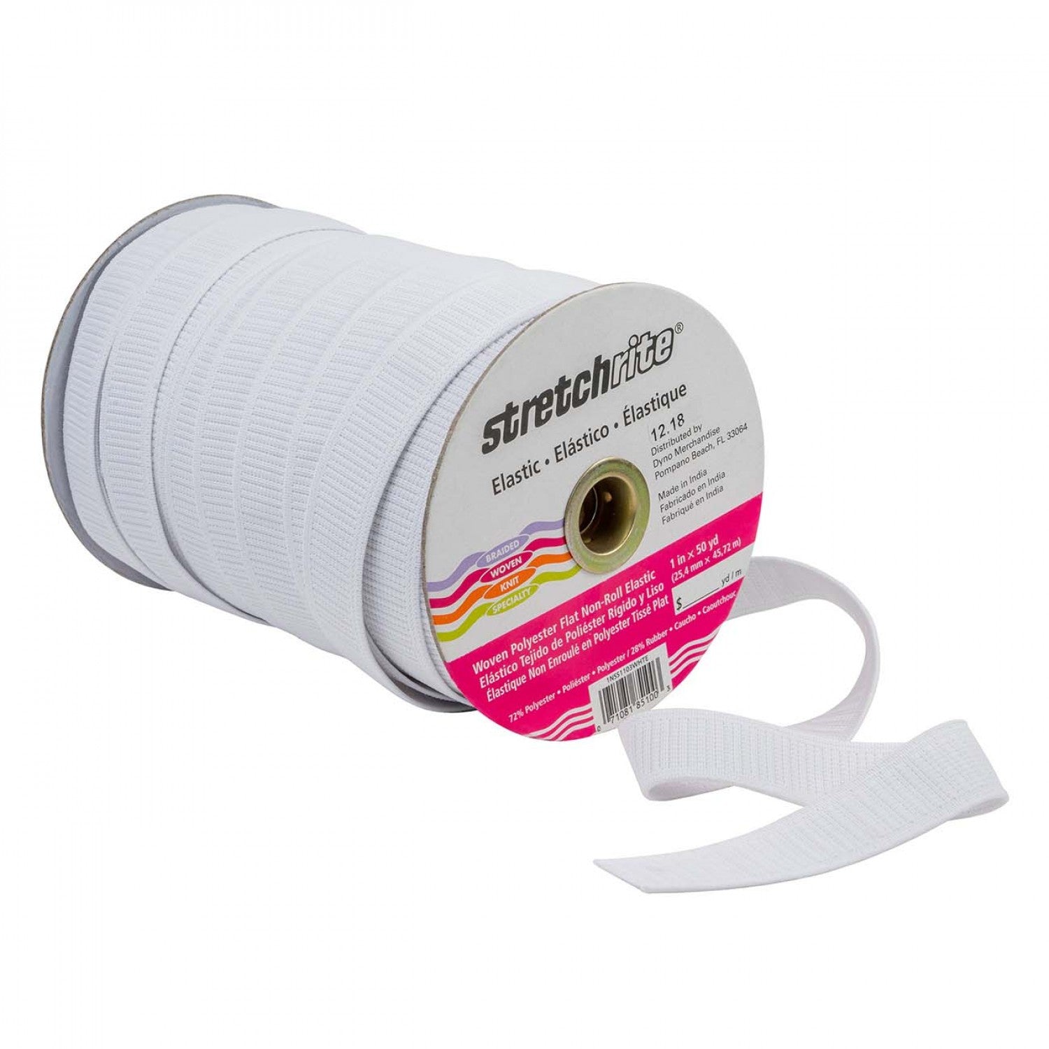 White Polyester Flat Non-Roll Elastic, 1in - Ref. 1NSS1103WHTE --  by Stretchrite®
