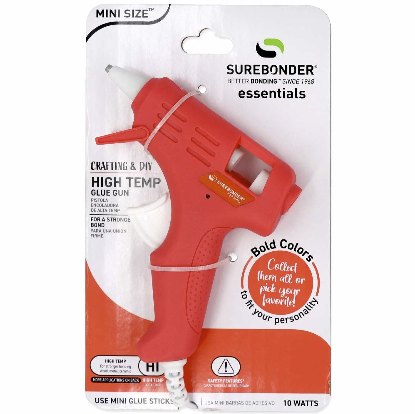Mini Size High Temp Glue Gun, 10 Watt (Ref. GM-16COR), Coral Red Colored Essentials Series by Surebonder®