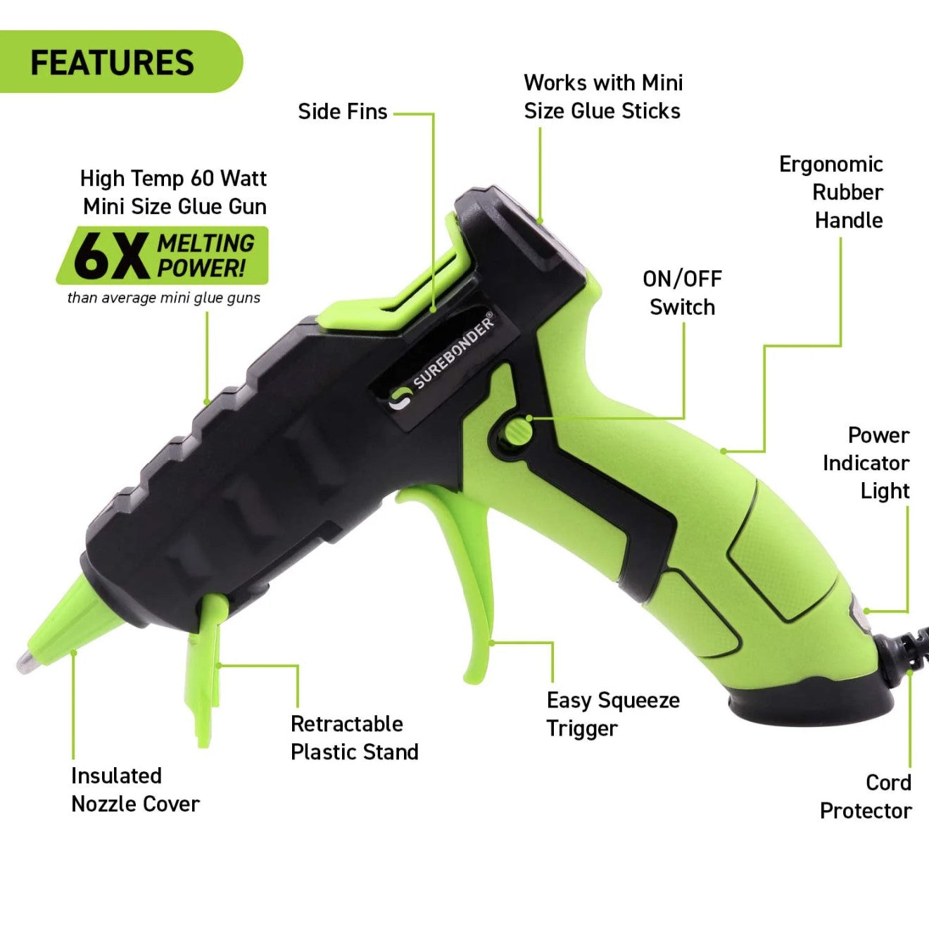 Mini Size High Temp Hot Glue Gun, 60 Watt (Ref. H-127F), Specialty Series by Surebonder®