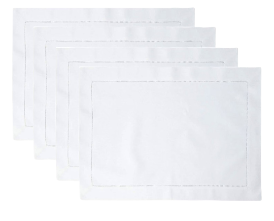 White Hemstitch Table Linen Collection, 100% Linen