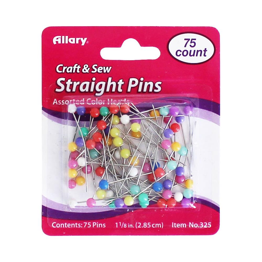 Straight Pins (with Assorted Color Heads), Length 1-1/8″ (2.85 cm), Pack of 75 by Allary