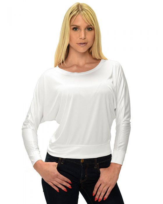 Sublimation (100% Polyester), Long Sleeve Women Off Shoulder Tee, White