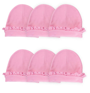 Sublimation Baby Beanie Hat with Ruffle Trim (Pink), 65% Polyester / 35% Cotton