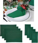 Load image into Gallery viewer, Green Forest Hemstitch Table Linen Collection, 100% Linen
