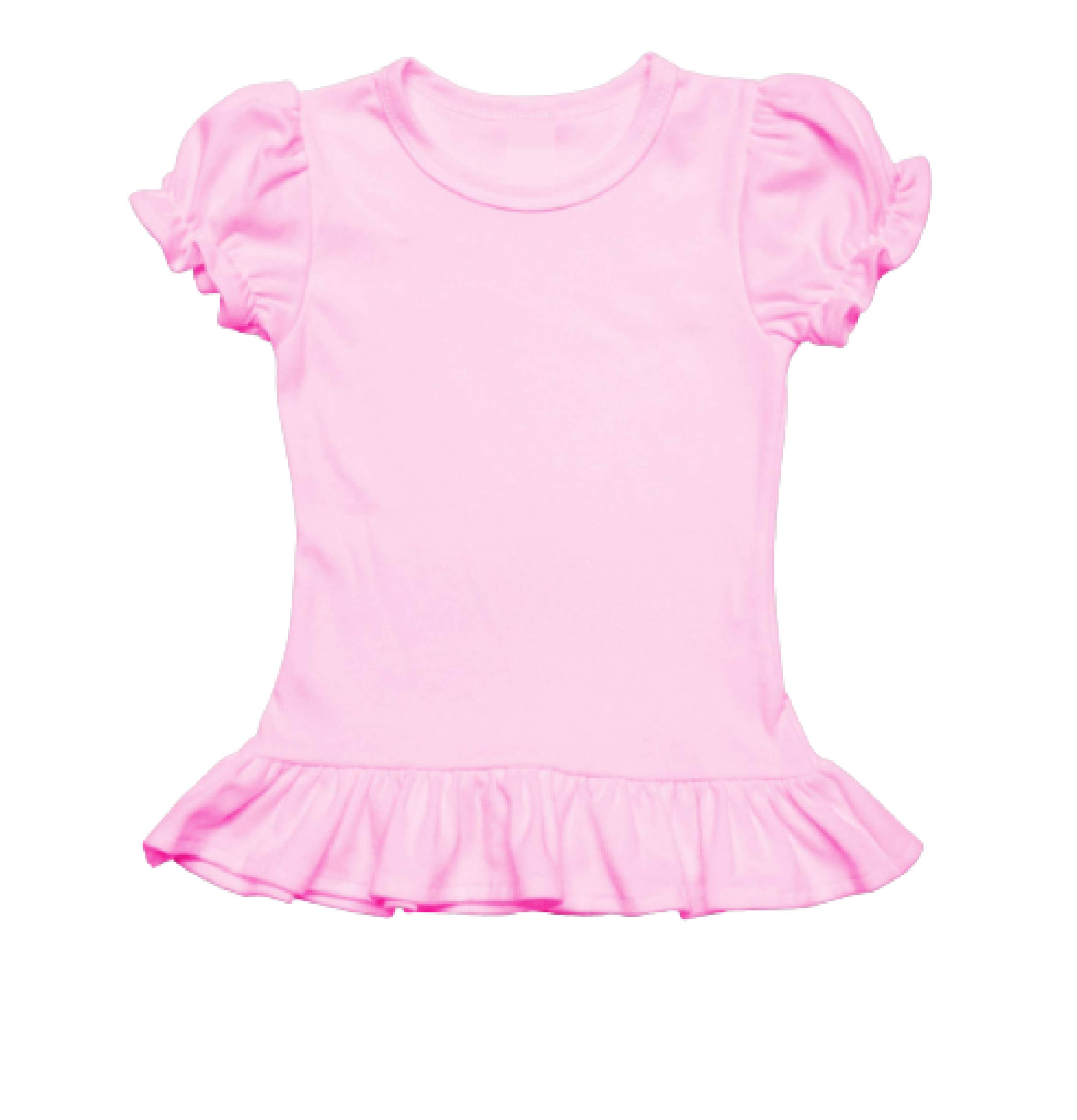 Toddler Sublimation Sleeve Ruffle Top, 65% Polyester / 35% Cotton, Pink