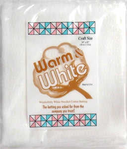 Warm & White, Needle Cotton Batting,    Craft Size Pack: 34 in x 45 in