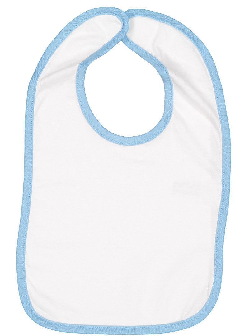 White Color Baby Bib with Light Blue Contrast Trim,  100% Cotton Premium Jersey