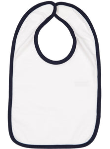 White Color Baby Bib with Navy Contrast Trim,  100% Cotton Premium Jersey