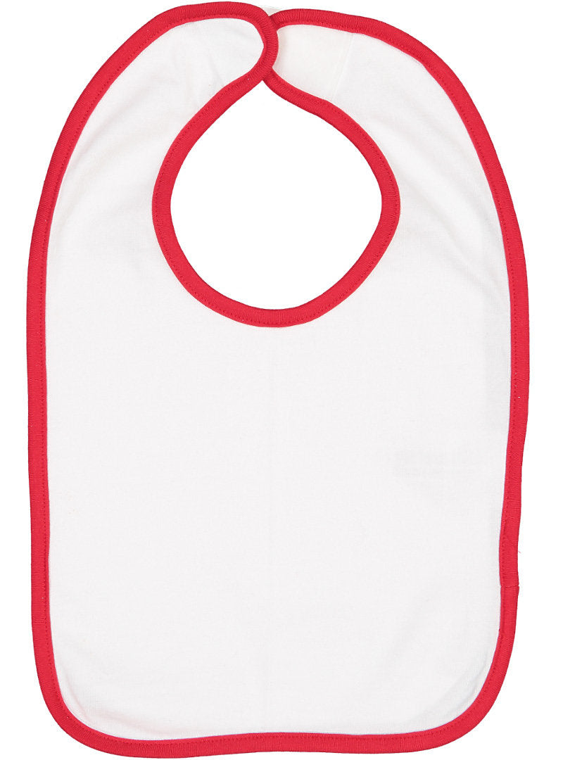 White Color Baby Bib with Red Contrast Trim,  100% Cotton Premium Jersey