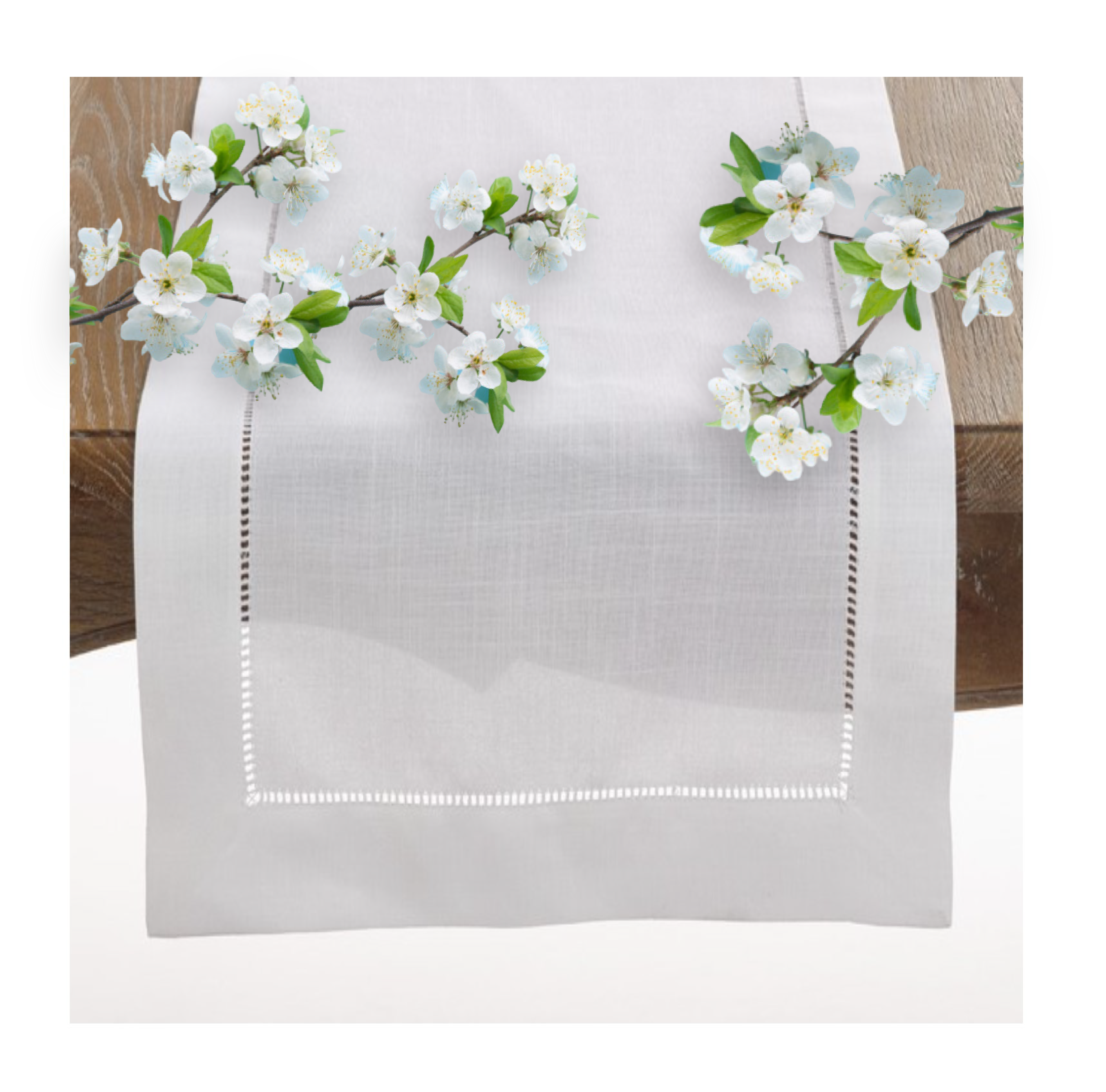White Linen Hemstitched Table Runners, Various Sizes
