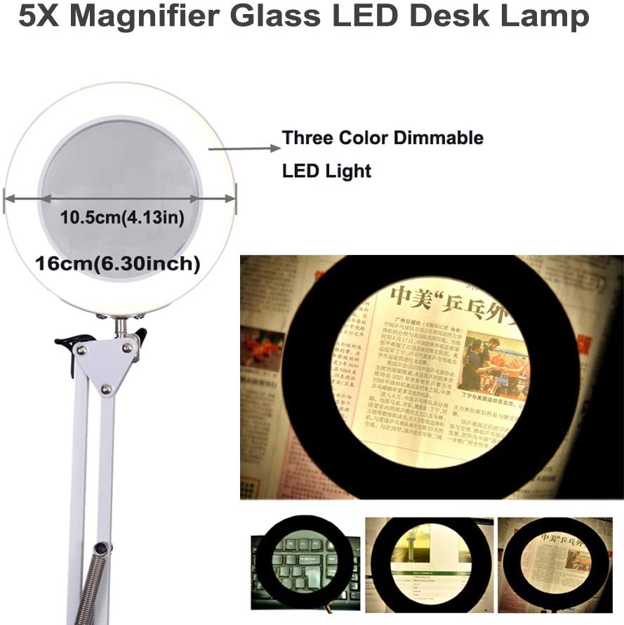 (USB Powered), White Desktop LED Light Lamp and 5X Magnifier