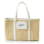 Load image into Gallery viewer, Woven Natural Straw Tote with Faux Leather Trims (White)

