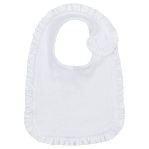 Sublimation Baby Bibs with Ruffle Trim (White / Pink), 85% Polyester - 15% Cotton