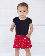 Load image into Gallery viewer, Baby Cotton Rib Dress, (Sizes: 6M - 24M), Black &amp; Red with White Dots
