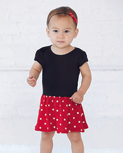 Baby Cotton Rib Dress, (Sizes: 6M - 24M), Black & Red with White Dots